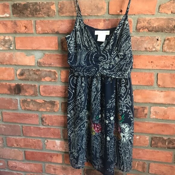 Anthropologie Starting At Stars Boho Ruched Mini Dress Print Sundress Strap Fit - Picture 2 of 13